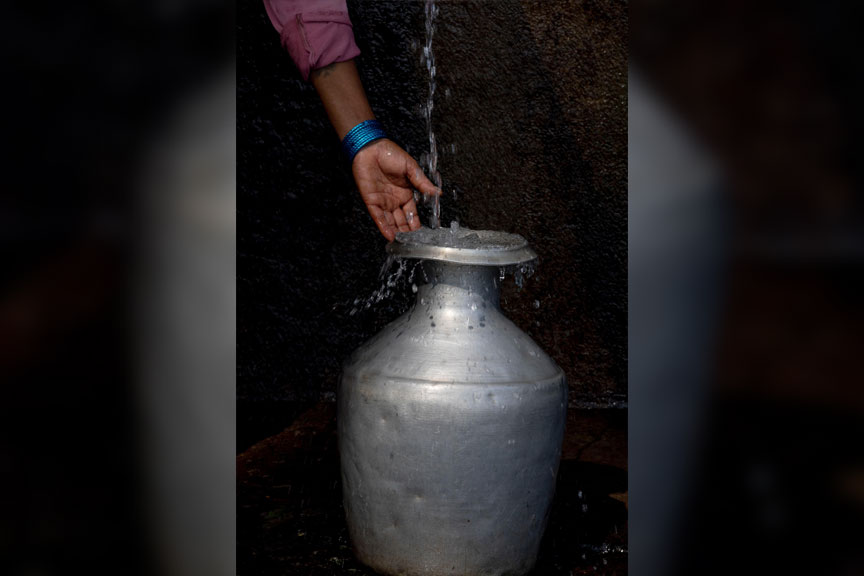 The gagri is an aluminum or copper-based water container that weighs around 5 kilograms and can hold about 15 liters of water.