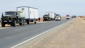Gravel road in Kazakhstan used as trade route